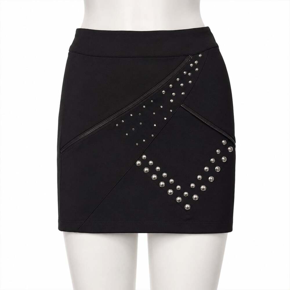 Kardashian Kollection Fall 2011 Black Studded Zip Mini Skirt XS Y2K Goth Punk
